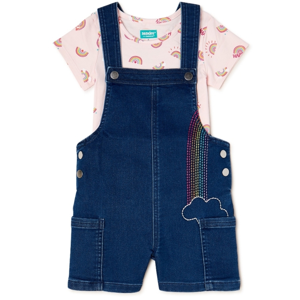 Girl's Rainbow Overalls Shorts with Rainbow Tshirt Set Size 8 Rainbow Shorts